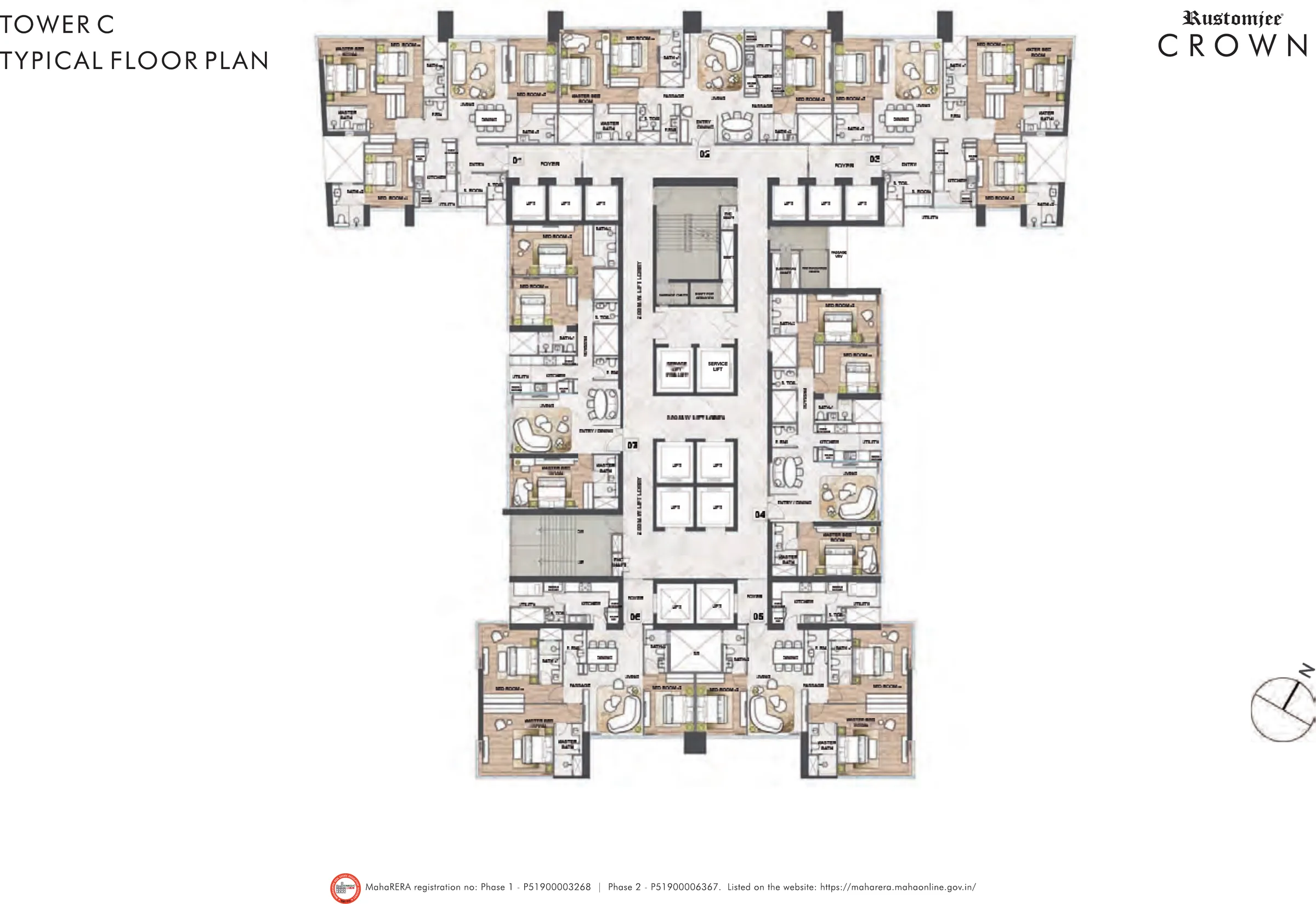 Rustomjee Crown Tower C typical floor plan, floors 32 to 35